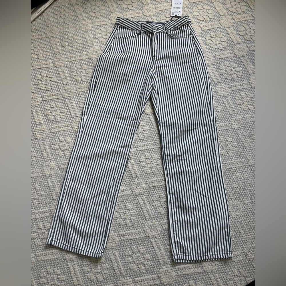 Zara navy and white stripe cotton wide leg pant sz 4